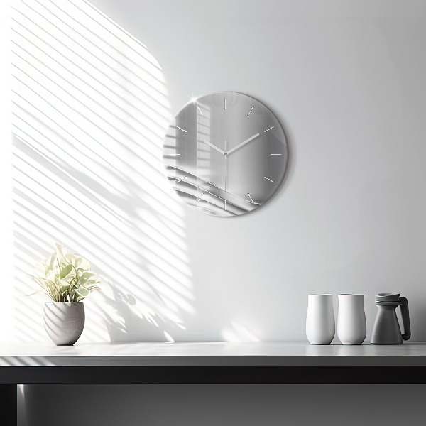 Round glass wall clock Silver abstraction