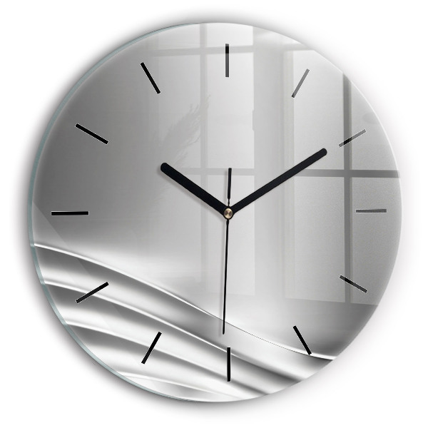 Round glass wall clock Silver abstraction