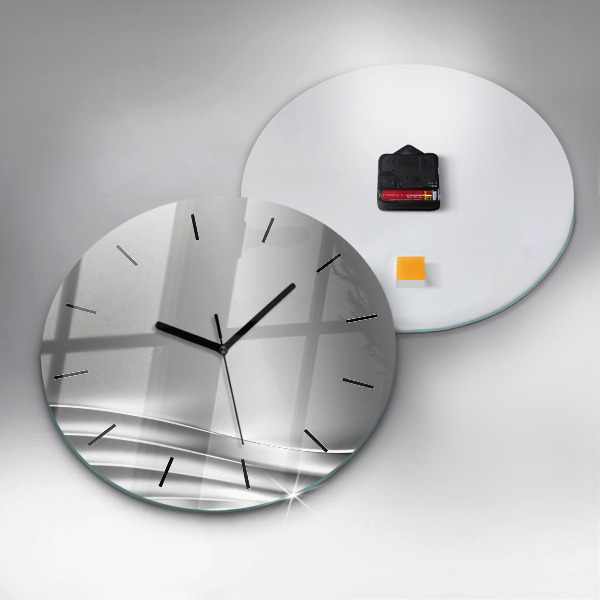 Round glass wall clock Silver abstraction