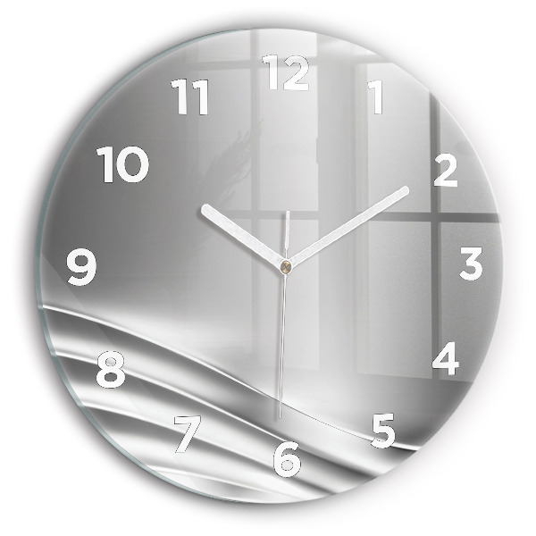 Round glass wall clock Silver abstraction