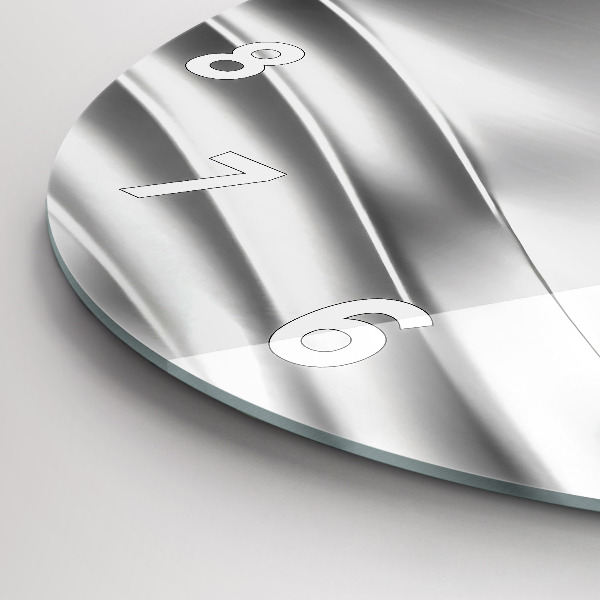 Round glass wall clock Silver abstraction