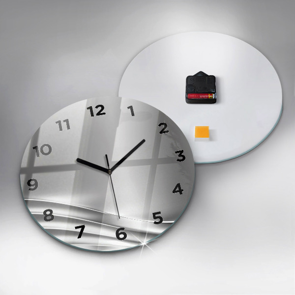 Round glass wall clock Silver abstraction