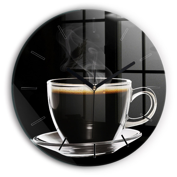 Round glass wall clock Black coffee