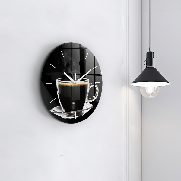 Round glass wall clock Black coffee