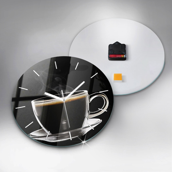 Round glass wall clock Black coffee