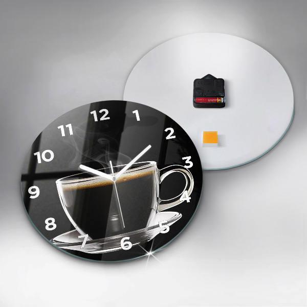 Round glass wall clock Black coffee