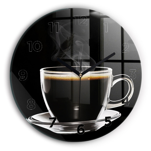 Round glass wall clock Black coffee