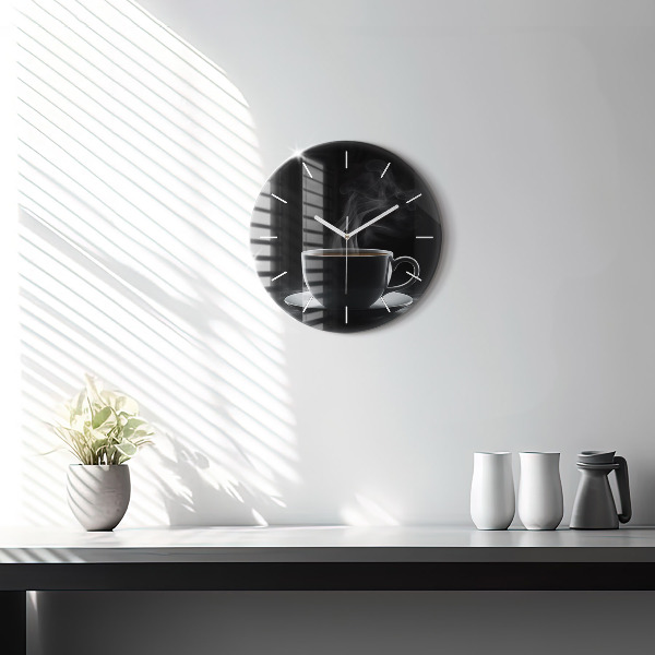 Round glass wall clock A cup of black coffee