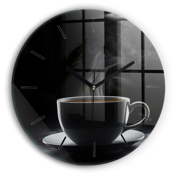 Round glass wall clock A cup of black coffee
