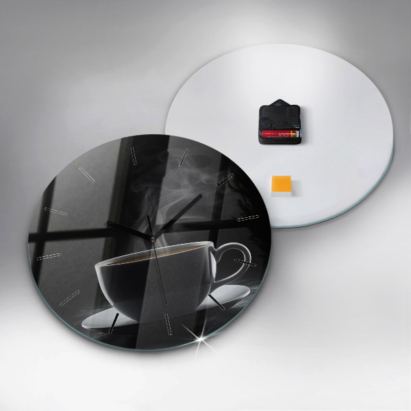 Round glass wall clock A cup of black coffee