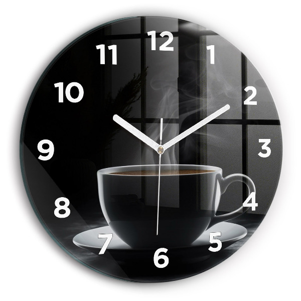Round glass wall clock A cup of black coffee