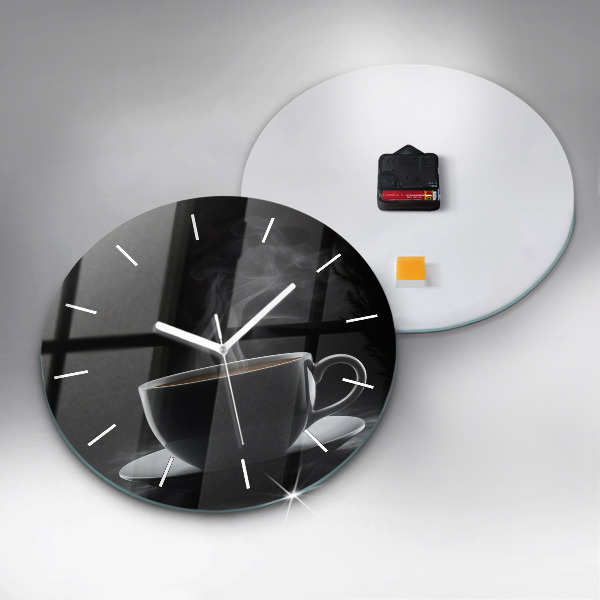 Round glass wall clock A cup of black coffee