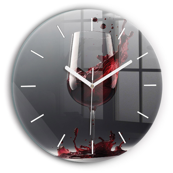 Round glass wall clock A glass of red wine