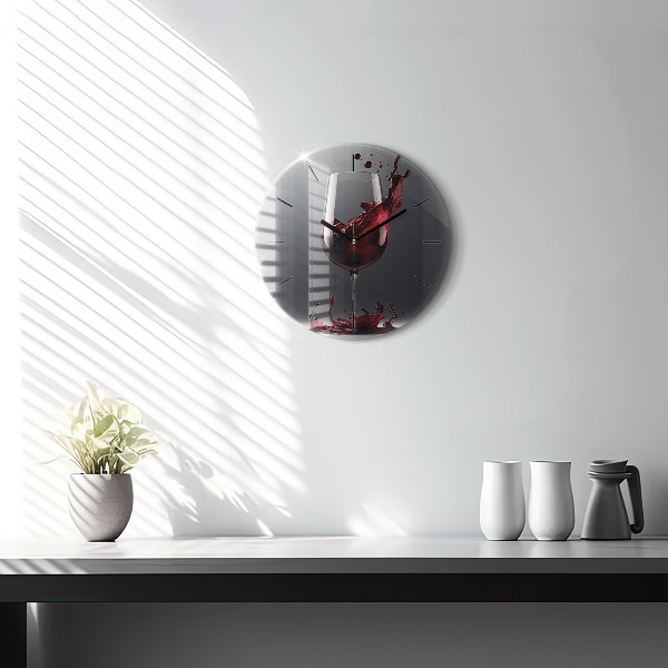 Round glass wall clock A glass of red wine