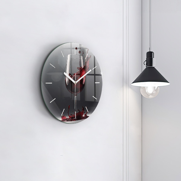 Round glass wall clock A glass of red wine