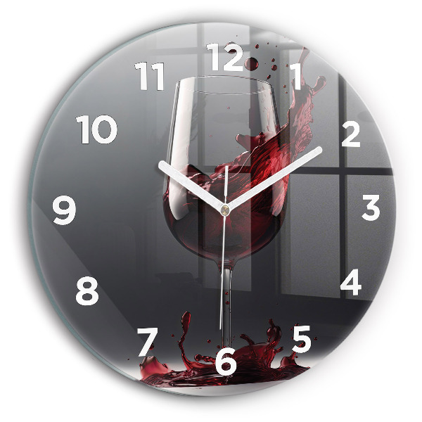 Round glass wall clock A glass of red wine