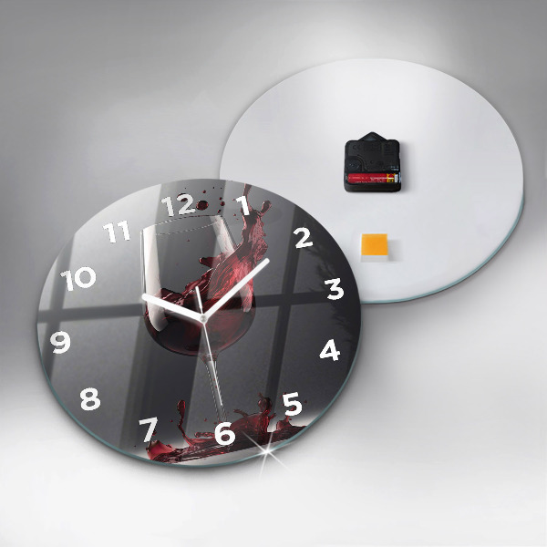 Round glass wall clock A glass of red wine