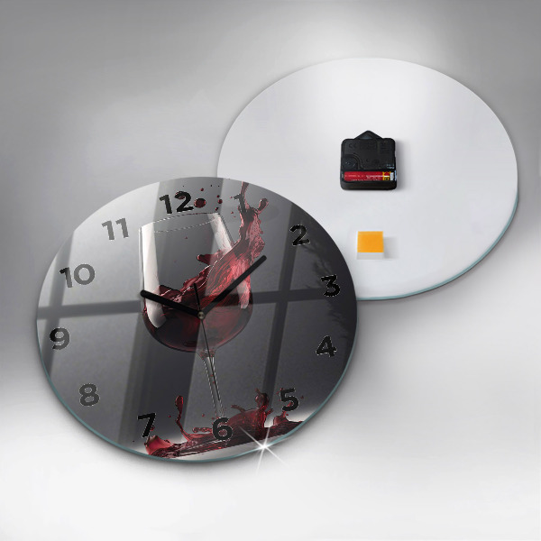 Round glass wall clock A glass of red wine