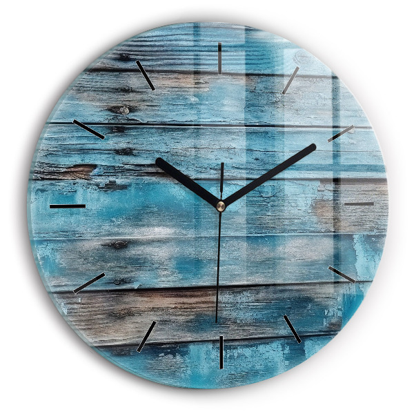 Round glass wall clock Blue boards
