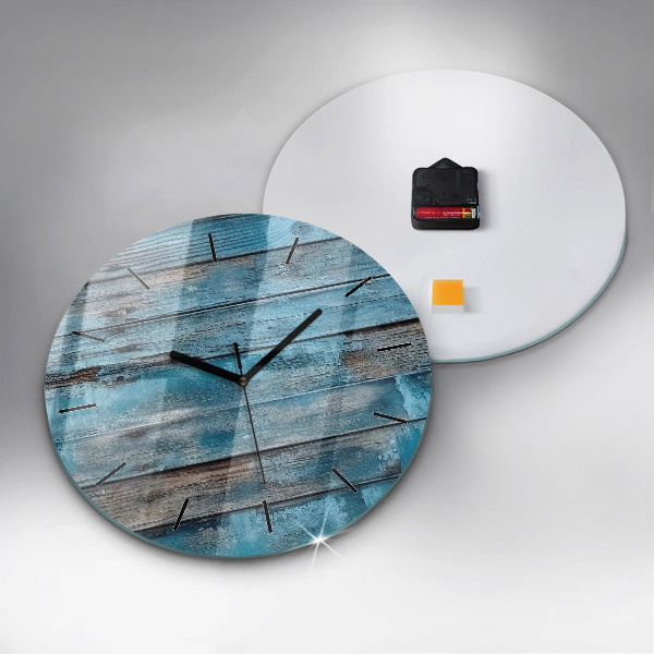 Round glass wall clock Blue boards