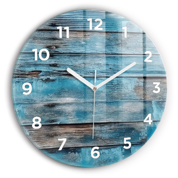 Round glass wall clock Blue boards