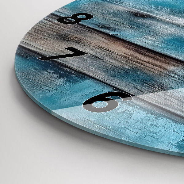 Round glass wall clock Blue boards