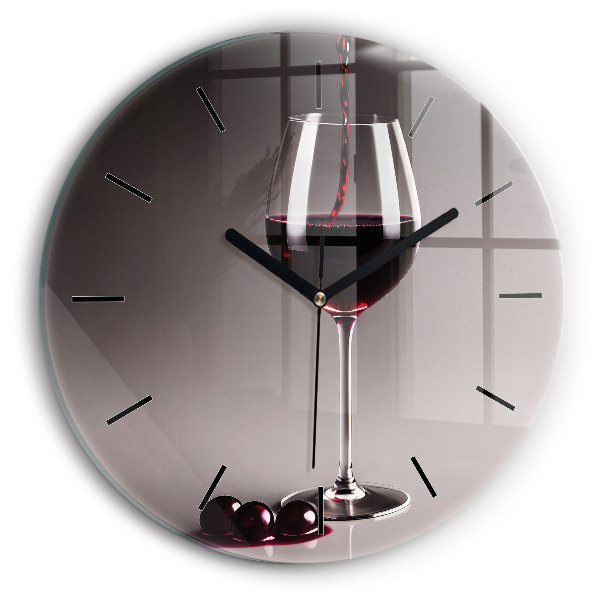 Round glass wall clock A glass of red wine