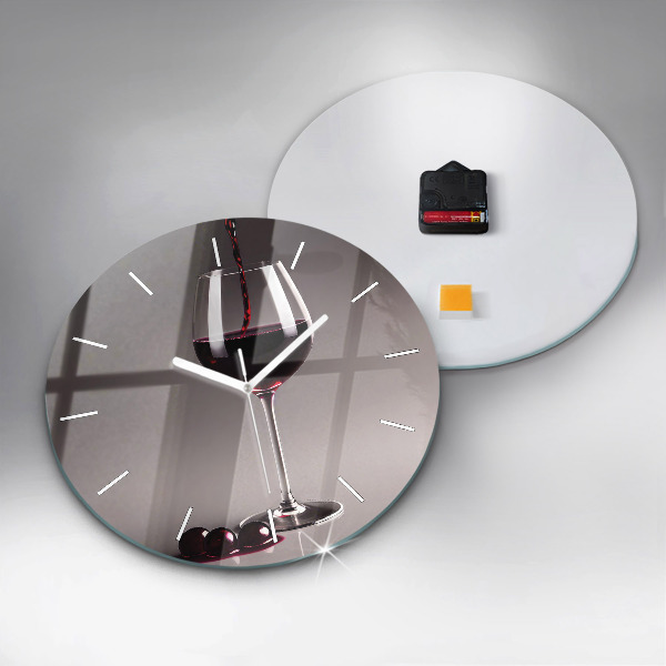 Round glass wall clock A glass of red wine