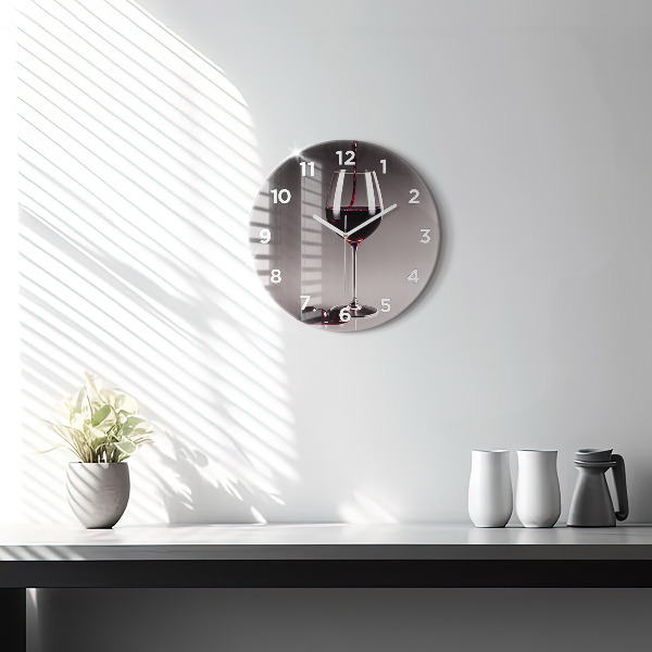Round glass wall clock A glass of red wine