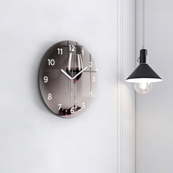 Round glass wall clock A glass of red wine