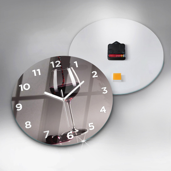 Round glass wall clock A glass of red wine