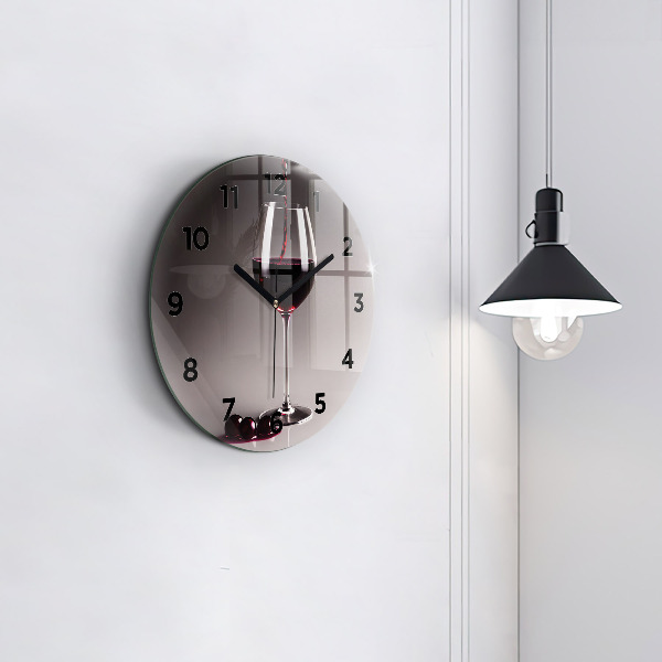 Round glass wall clock A glass of red wine