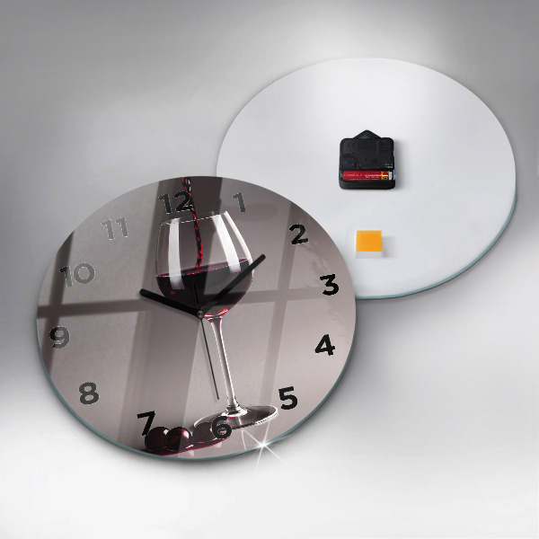 Round glass wall clock A glass of red wine
