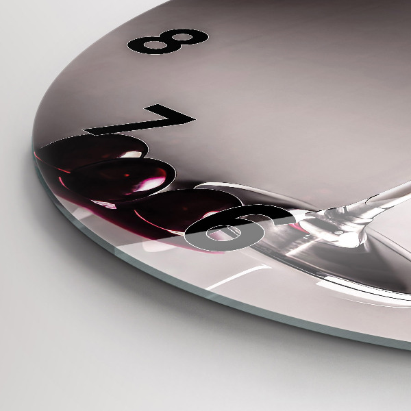 Round glass wall clock A glass of red wine