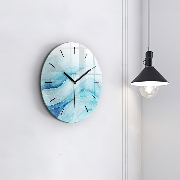 Round glass wall clock Blue clouds