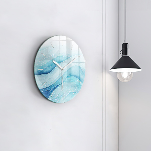 Round glass wall clock Blue clouds