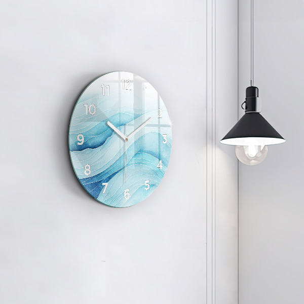 Round glass wall clock Blue clouds