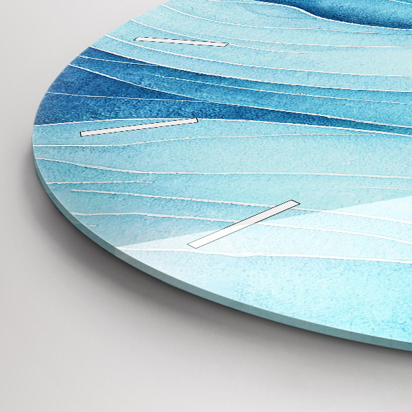 Round glass wall clock Blue clouds