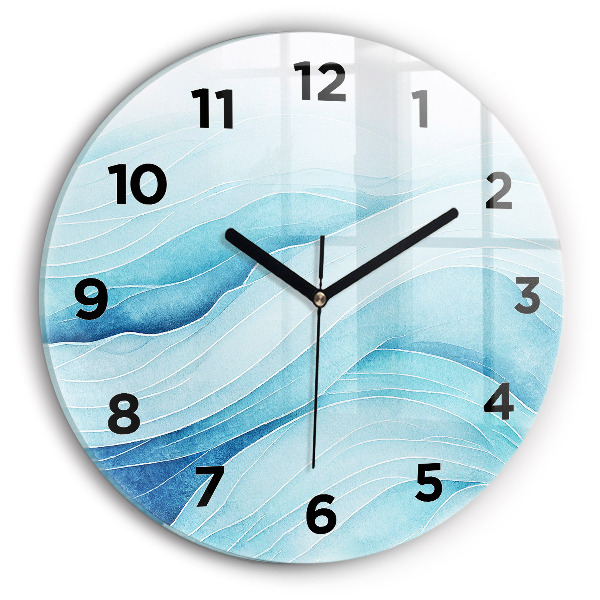 Round glass wall clock Blue clouds
