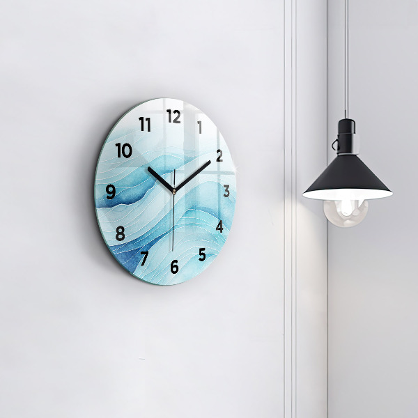 Round glass wall clock Blue clouds