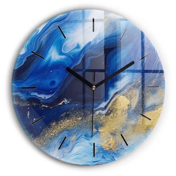 Round glass wall clock Blue marble