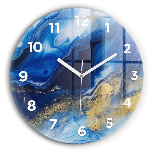Round glass wall clock Blue marble