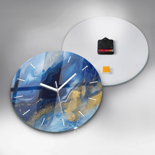 Round glass wall clock Blue marble