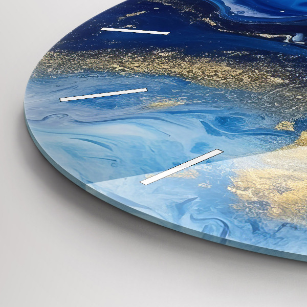Round glass wall clock Blue marble