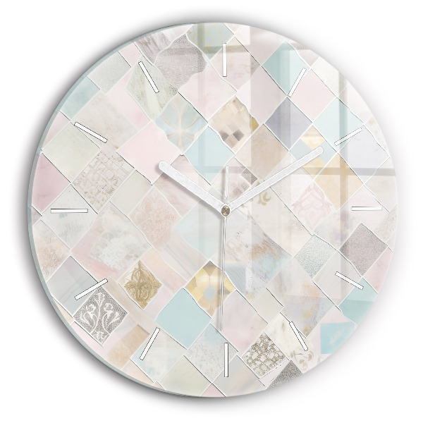 Round glass wall clock Colored tiles