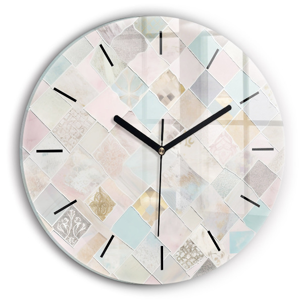 Round glass wall clock Colored tiles
