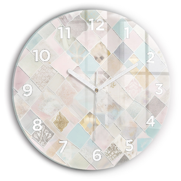 Round glass wall clock Colored tiles