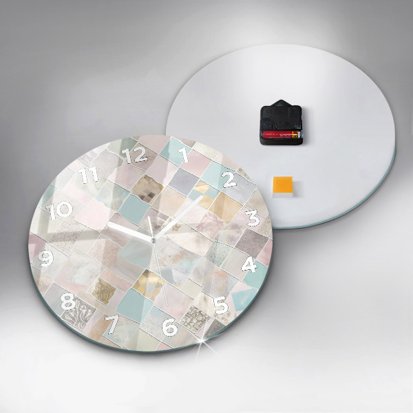 Round glass wall clock Colored tiles