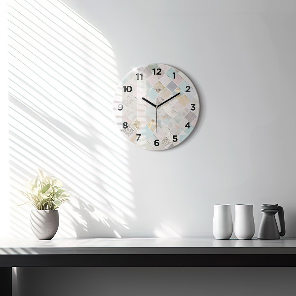 Round glass wall clock Colored tiles