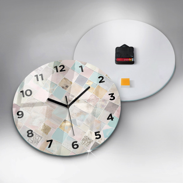 Round glass wall clock Colored tiles